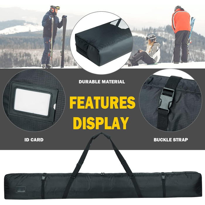 Чохол для лиж AUMTISC Skitasche: міцний, з регульованою ручкою, 170-185 см, чорний