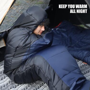 Спальний мішок Redcamp Baumwoll-Flanell для кемпінгу, 3 сезони, теплий та комфортний, вага 2/3/1.8 кг, колір Marineblau (синій)