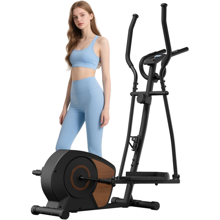 Еліптичний тренажер Aeriflo S100 для дому з Bluetooth, LCD-дисплеєм та транспортувальними роликами. 16 рівнів опору, ультратихий, чорний.