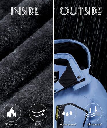 TACVASEN Жіноча перехідна куртка, тепла зимова куртка, вільна куртка для походів, гірськолижна куртка з водонепроникним блискавкою, S, світло-блакитна