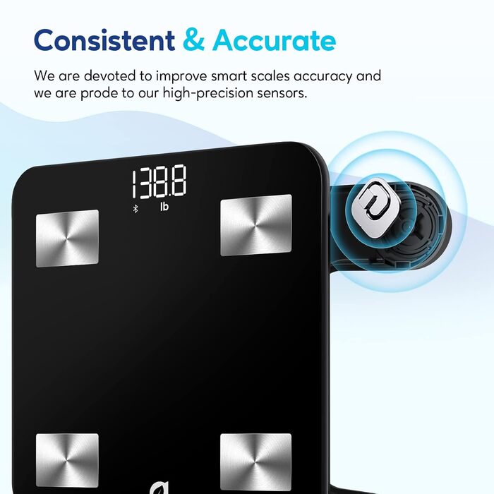 Arboleaf Розумна вага-аналізатор тіла з Bluetooth і додатком, до 180 кг, вимірювання жиру, ІМТ, м'язової маси, води, білка, пульсу, BMR