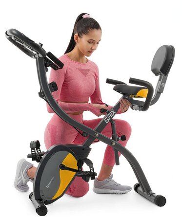 Велотренажер магнітний Hop-Sport HS-3010X Grix X-Bike з еспандерами сіро-жовтий