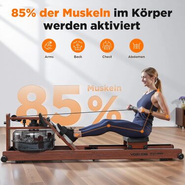 Гребний тренажер YOSUDA 2025 Neu Wasser - складаний, з Bluetooth, дисплеєм та регульованим тримачем для телефону. Максимальна висота користувача 190 см, вага 182 кг. Ідеально для домашніх тренувань.