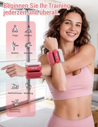 Набір обтяжувачів для ніг та рук Glymnis (2 шт по 0.9 кг) для фітнесу, пілатесу, йоги та ходьби, рожеві
