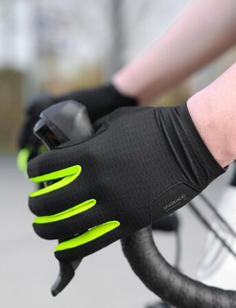 Рукавички велосипедні INBIKE F419 (XL, чорно-зелені) з гелевими вставками, сенсорним екраном, антиковзаючим покриттям та світловідбиваючими елементами