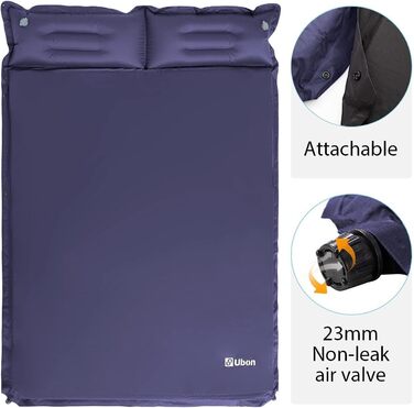 Надувний килимок для кемпінгу Ubon Doppelte 2 особи, 3.6 см, Navy
