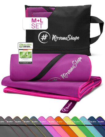 Рушник з мікрофібри NirvanaShape 2 шт (L+M) 140x70 см + 120x60 см, рожевий з рожевою облямівкою - для сауни, пляжу, спорту