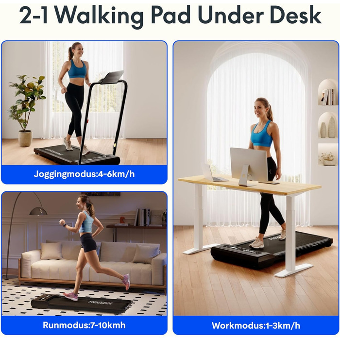 Бігова доріжка FlexiSpot Walking Pad DynamicX PLUS для дому та офісу, чорна. Складана, з пультом, LED дисплеєм, 4-в-1