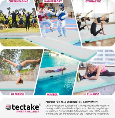tectake® надувний гімнастичний мат Airtrack з електричним насосом, для йоги, фітнесу, спорту вдома і на вулиці, з сумкою для транспортування, 397x104x10 см