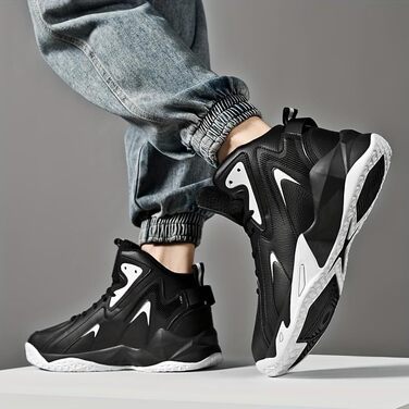 Чоловічі баскетбольні кросівки хай-топ великих розмірів, чорні, дихаючі, з антиковзаючою підошвою та амортизацією