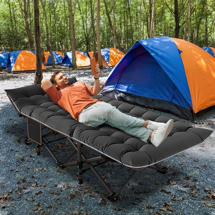 Складні туристичні ліжка ABORON для дорослих, двошарові, 1200D, портативні, міцні, для дому, офісу, кемпінгу, відпочинку (75x28x14 см, чорний)