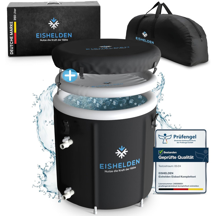 Електричне крио-ванна для спорту та початківців, 80 см, повний комплект - криотерапія вдома. Чорна емальована ванна з 5 шарами ізоляції