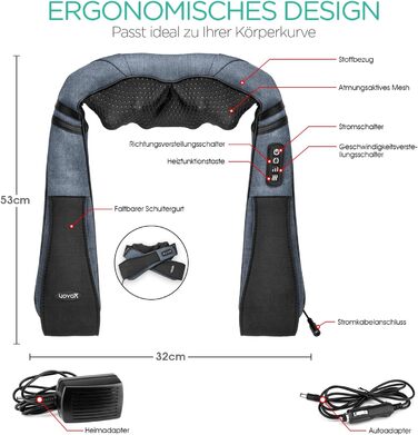 VOYOR HEALTH масажер для шиї з підігрівом, 4D шиацу масажер глибоких тканин для зняття болю у м'язах шиї, спини, плечей, для дому, офісу, авто, модель PJ200