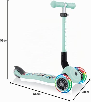 Самокат трьохколісний GLOBBER Junior Fantasy Lights складний, колеса 120/80 мм, ABEC 5, LED-підсвітка, м'ятний колір
