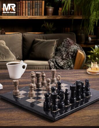 Шаховий набір з мармуру для дорослих, ручної роботи, 32 фігури, 2 додаткові королеви, коробка для зберігання, подарунок, декор (чорний & корал)