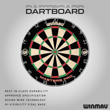 Професійний дартс-набір WINMAU Masters Pro Premium з борстяною мішенню, дротиками, хвостовиками, окі-стрічкою для дорослих