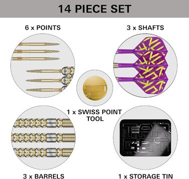 Дарти сталеві Luke Littler Gen 1 Prodigy Swiss Point, 90% Tungsten, 23/24г – професійний набір для гри в дартс