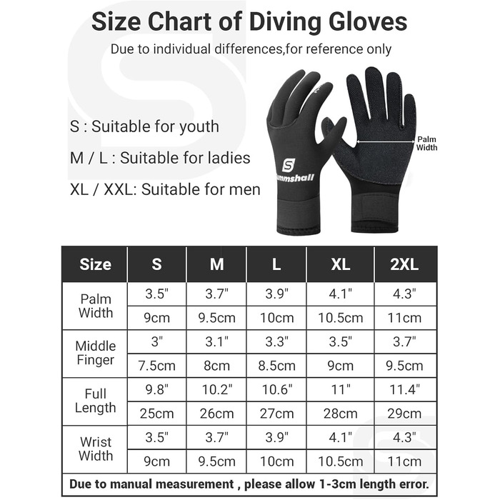 Рукавички з неопрену Sushall для чоловіків, 3 шт. - водолазні рукавички для дайвінгу, серфінгу, снорклінгу (L, чорний)