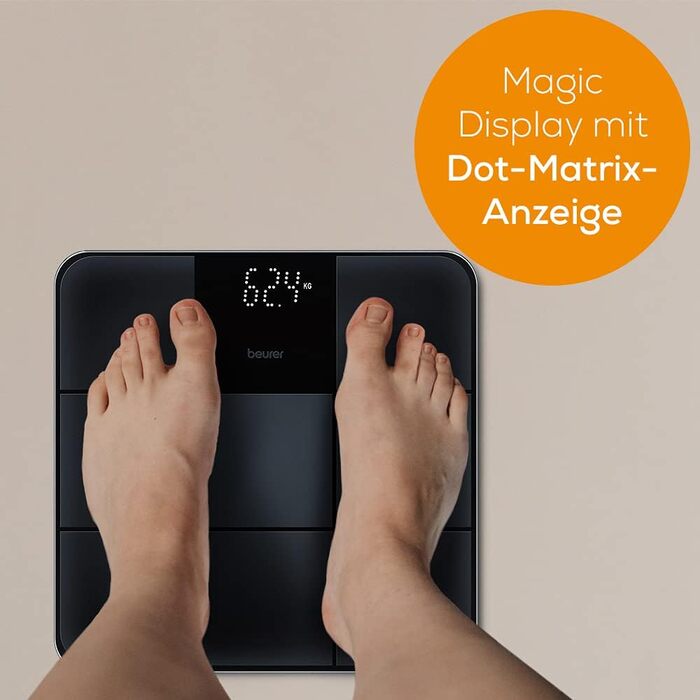 Beurer GS 235 електронна скляна вага для людей з Magic-Display, антиковзка матова поверхня під плитку, автоматичне вмикання/вимикання, чорна