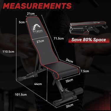 Регульована лавка для тренувань Dskeuzeew з багатофункціональною конструкцією, складається, нахильна спинка з 7 рівнями регулювання та стрічкою, 4 рівні навантаження, 400 кг