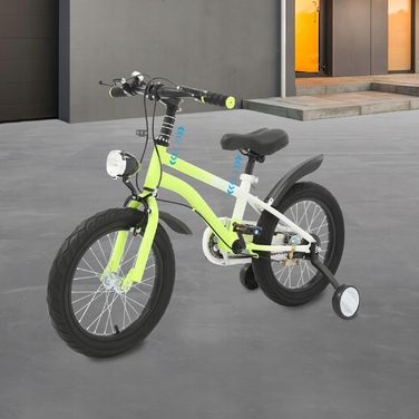 Дитячий велосипед 16-дюймовий, жовтий, з додатковими колесами та LED-підсвіткою