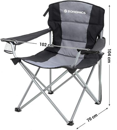 Крісло для кемпінгу SONGMICS XL, розкладне, з м'яким сидінням, широке та зручне, міцна конструкція, вантажопідйомність 150 кг, чорне, 101 x 68 x 106 см
