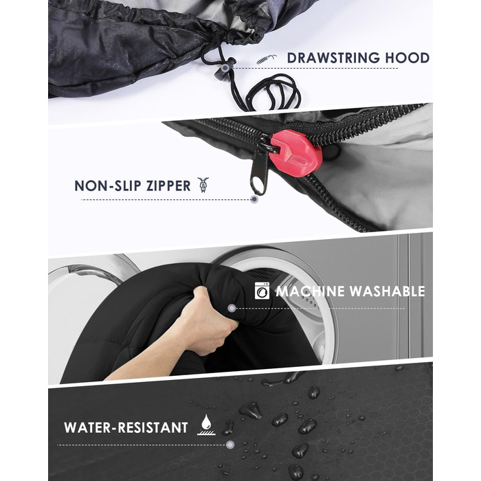 Сплячі мішки для дорослих, туристів та дітей - легкі, водонепроникні, для холодної погоди. Підходять для кемпінгу, хайкінгу, подорожей, полювання. З компресійними мішками. Чорний колір.