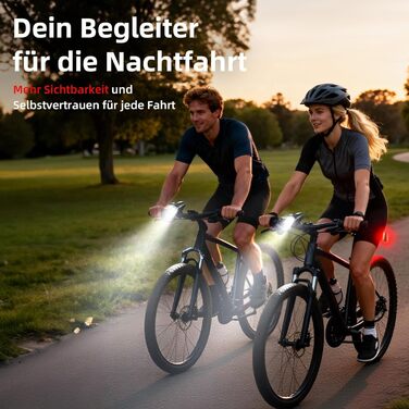 Набір переднього та заднього велоліхтаря з LED, StVZO, USB-C, водонепроникний, 100Lux + гальмівний індикатор, з батареєю