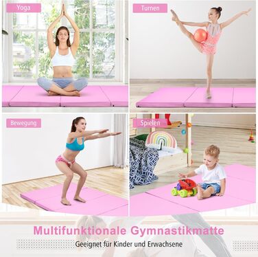 Мат гімнастичний COSTWAY 240x120x5 см, складаний, для йоги та фітнесу, рожевий, з липучкою та ручками