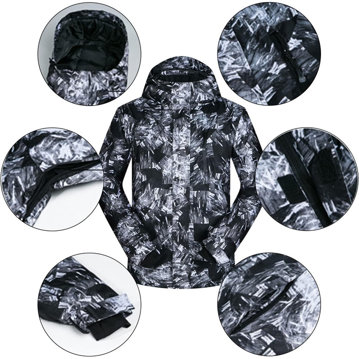 Костюм для сноуборду та лиж: комплект куртка та штани, зимовий, непромоканий, вітронепроникний, з капюшоном, чорний, XL