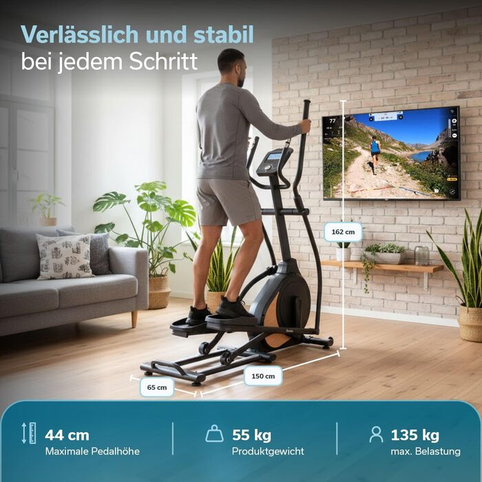 Еліптичний тренажер Skandika Crosstrainer Carbon P18: 32 рівні опору, 13 програм, LCD дисплей, сумісність з додатком, до 135 кг