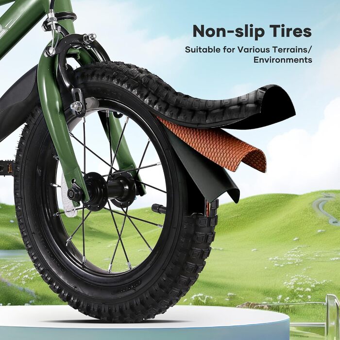 Дитячий велосипед BODIOO 14 дюймів: надійний велосипед для хлопчиків та дівчаток з додатковими колесами, регульованим сидінням та гальмами