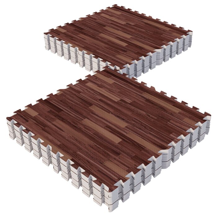 Набір захисних пазл-матів для підлоги GORILLA SPORTS® з EVA-піни, 60x60x1,2 см, 16 шт (5,76 м²), протиковзкі килимки для фітнесу та тренувань, колір: темний дерево