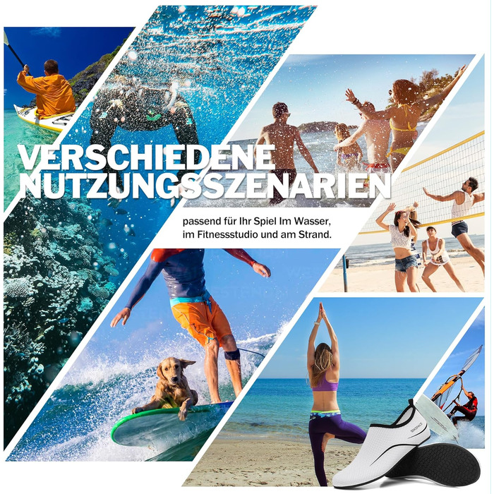 Чоловічі та жіночі аквашузи Sixspace для плавання, серфінгу, йоги. Швидко сохнуть, дихають, білі (35 EU)