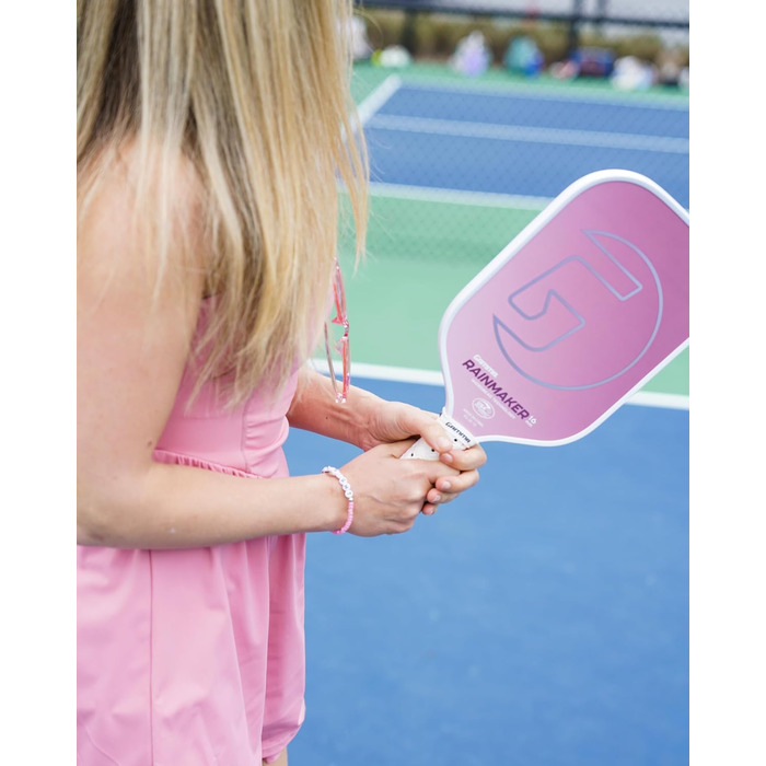 GAMMA Rainmaker - ракетка для піклболу: легка, велика зона удару, карбонове покриття з мікроперлин для обертання та контролю, демпфуючий грип, регульована вага, 6 кольорів (рожевий)