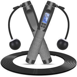 Скакалка з лічильником Flintronic, скакалка для фітнесу, швидка скакалка, регульована скакалка з антиковзними ручками для інтервальних тренувань, HIIT, сіра та чорна