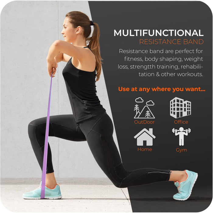 Фітнес-еластичні стрічки з 5 рівнями опору, латекс, сумка, для фітнесу, йоги, пілатесу, тренувань вдома та в залі, фіолетовий колір, різні рівні опору