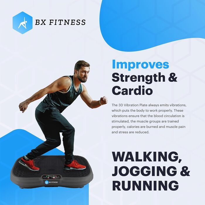 BX Fitness 3D вібраційна платформа для кардіо та силових тренувань, чорна