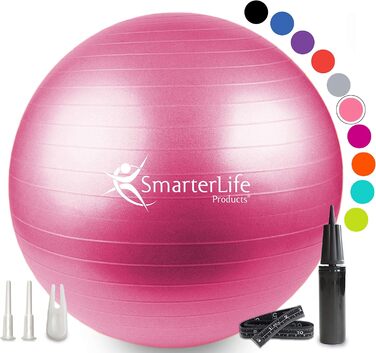 Фітнес-м'яч SmarterLife для йоги, балансу та тренувань (45 см, Рожевий)