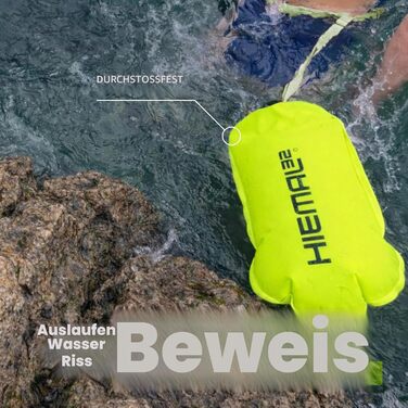 Гідродинамічний буй для відкритої води з герметичним сухим мішком 15 л, водонепроникна плавальна боя з підвищеною видимістю та ручкою, міцний нейлон (Chartreuse)