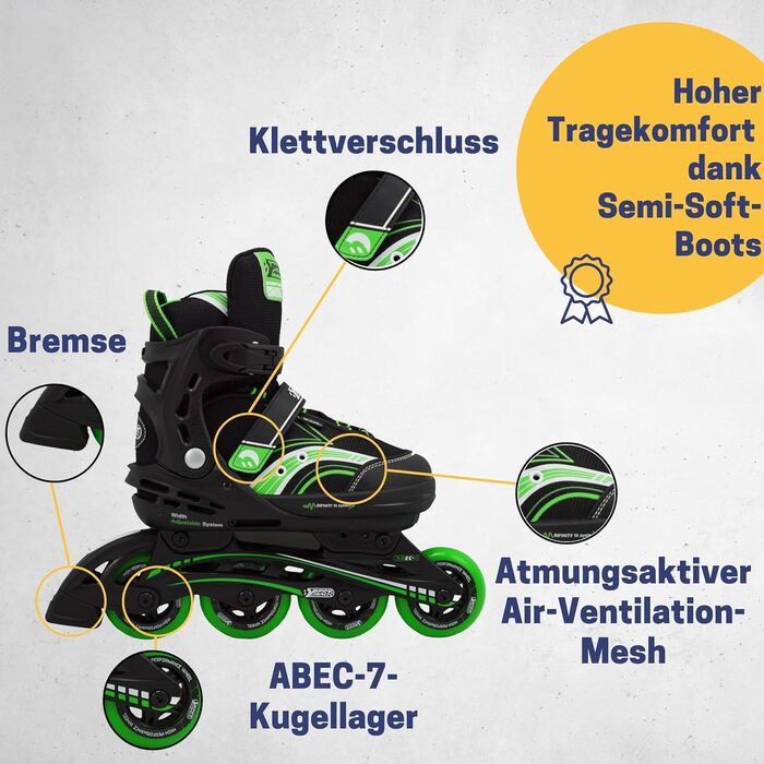 Інлайни для дітей Best Sporting: регульовані ролики з гальмом, міцні роликові ковзани для підлітків, зелено-чорного кольору