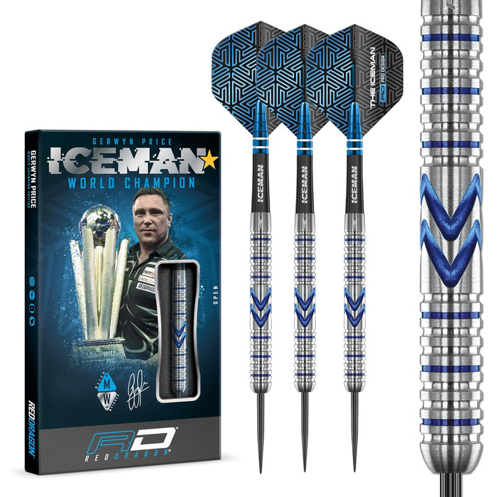 Преміальний набір дротиків Red Dragon Gerwyn Price Iceman Midnight Edition з вольфраму з крилами та стрижнями