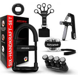 Набір для тренування рук HEPJAVA 6-в-1: тренажер пальців, хвату, передпліччя, гіроскопічна кулька, кільце для хвату, розтягувач пальців. Ідеально для силових тренувань та реабілітації