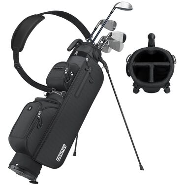 Сумка для гольфу Findway, легка та портативна, з підставкою, 3 відділення, регульований плечовий ремінь, 5 кишень та ручка, для чоловіків та жінок (чорна)