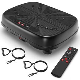 Вібраційна платформа для тренувань з магнітною терапією та Bluetooth | 99 рівнів швидкості, тренування всього тіла | Платформа з еластичними стрічками та пультом дистанційного керування для дому, чорна