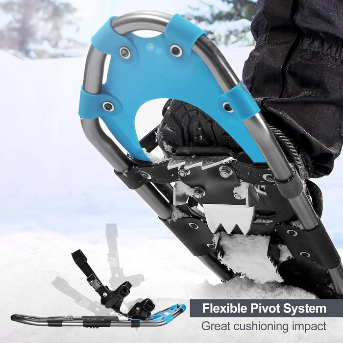 Снігоступи Odoland Allround 4 в 1 для жінок та чоловіків з трекінговими палками, водонепроникними гетрами та сумкою, розмір 21/25/30 дюймів (синій + чорний)