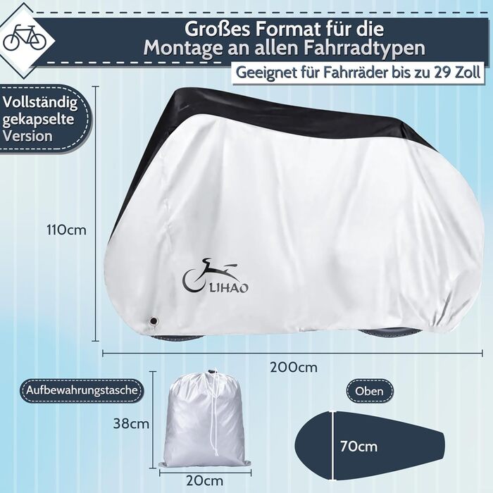 Водонепроникний чохол для велосипеда LIHAO 210D, 200 x 110 x 70 см з сумкою для зберігання
