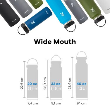 Термобутилка HYDRO FLASK 1180 мл із нержавіючої сталі, ізольована спортивна пляшка з герметичною кришкою Flex Cap, підходить для миття в посудомийці, чорна