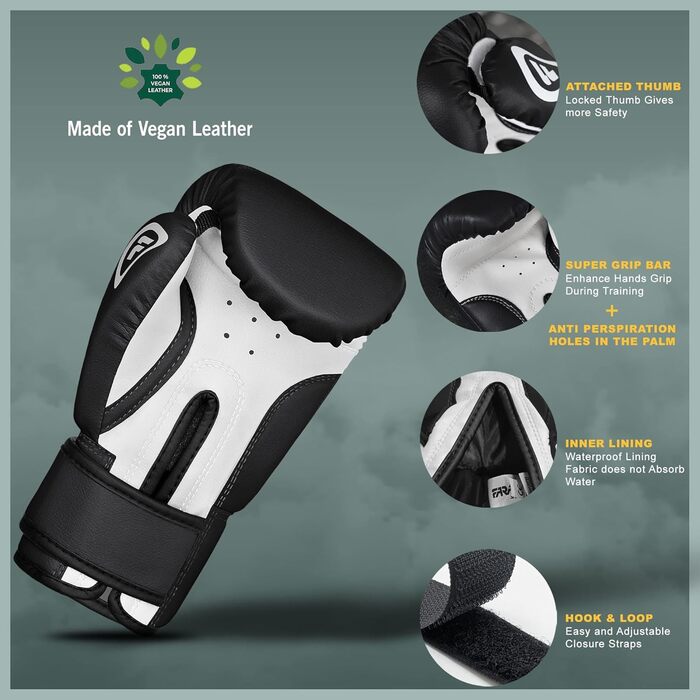 Боксерські рукавички Farabi для дітей 4 oz – MMA, Муай Тай, Кікбоксинг, Спарринг, Тренування (5-10 років, Чорний)