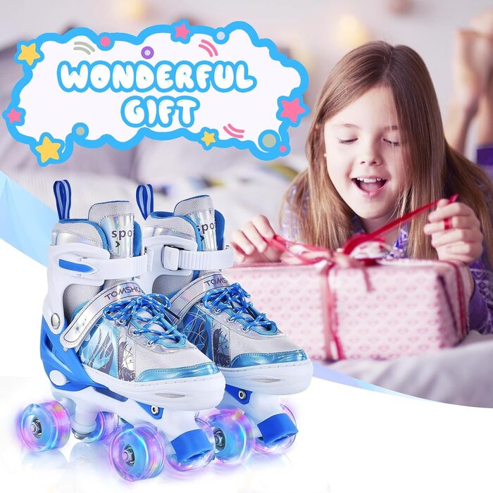 Роликові ковзани TOMSHOO для дівчаток, дитячі ролики з LED-підсвіткою, регульовані, для початківців, подарунок (блакитний, XS (26-29 EU / 160-178 MM))